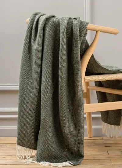 Loden Herringbone Highland Wool Throw